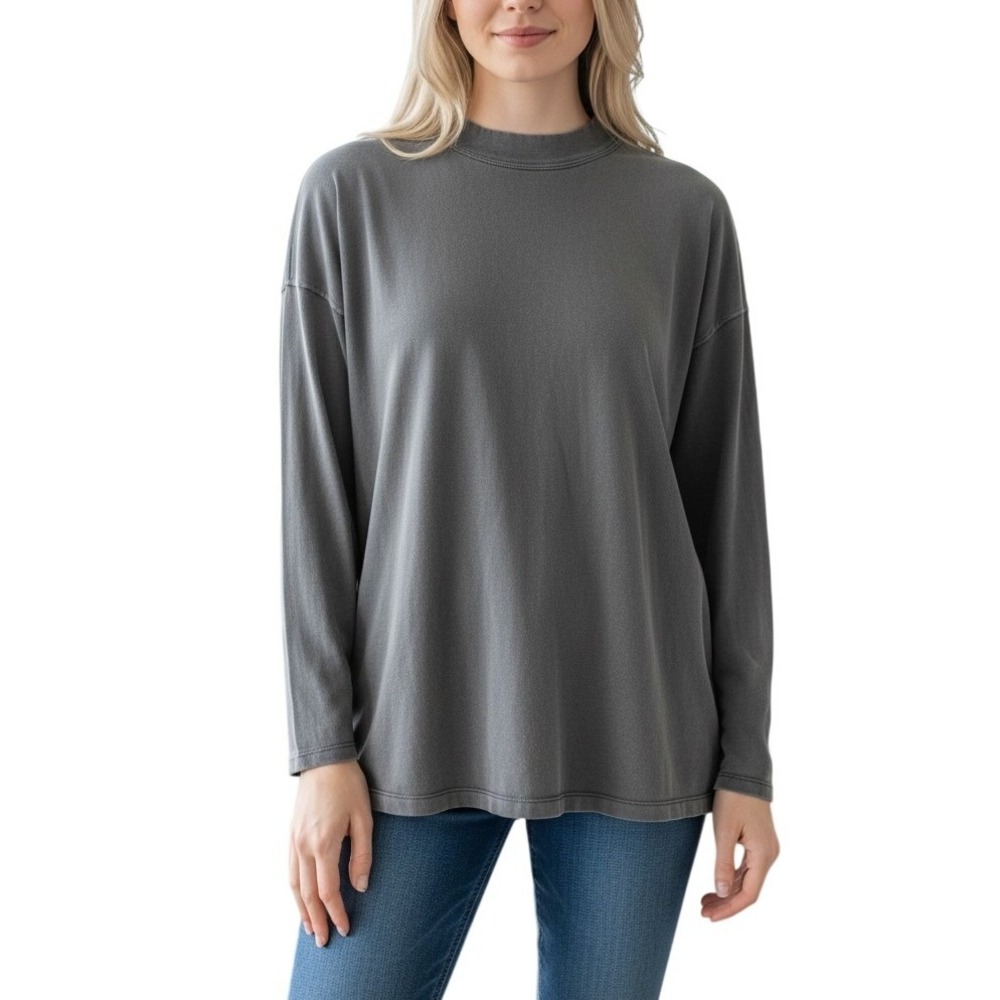 Free People We The Free Charcoal Gray Oversized Long Sleeve Tee‎ Mock Neck XS S